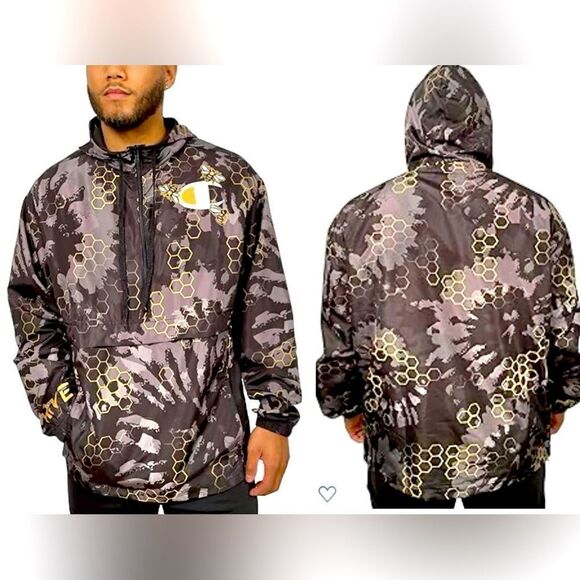 Champion Savinthebees Black/Gold Tie Dye Anorak Windbreaker Mens Size M - Picture 1 of 12